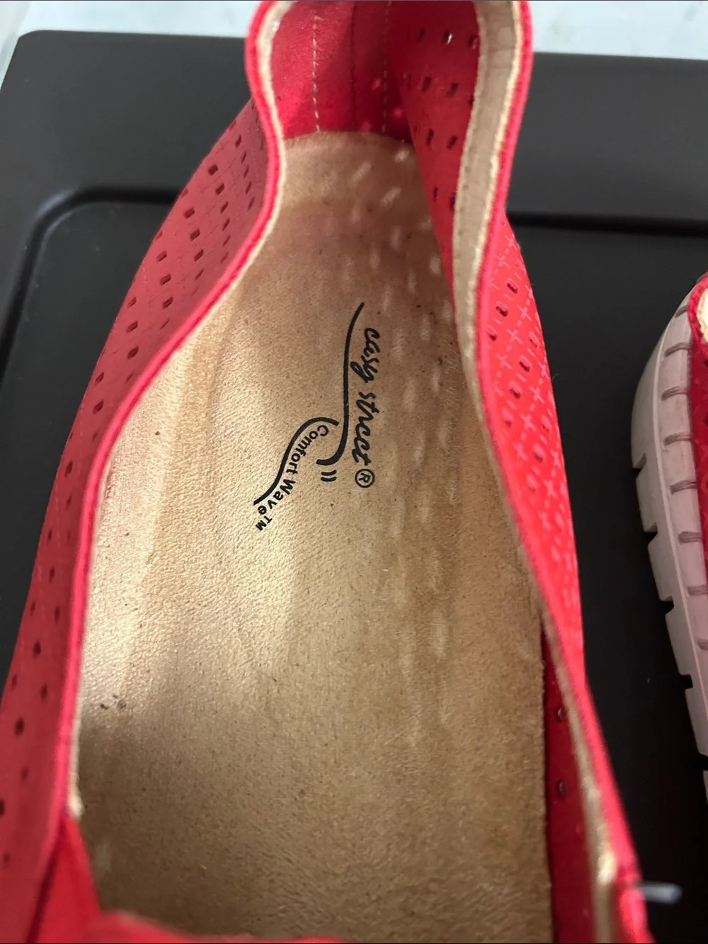 easy street Red Perforated Slip-On Loafers